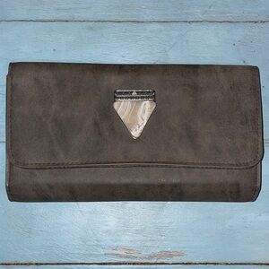 Grey Brown Wallet with Stone Accent
